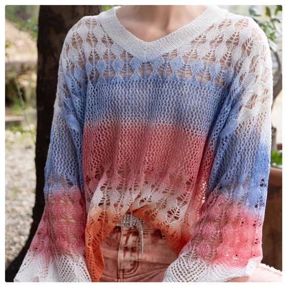 Hand Dyed Caribbean Blue Knit Pullover - Picture 5 of 12